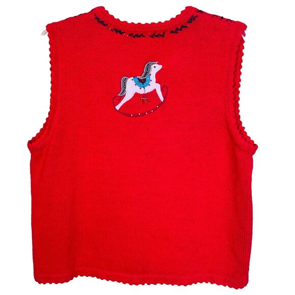 Designers Studio Original Christmas Red Embroidered Beaded Sweater Cardigan Size - Picture 3 of 10